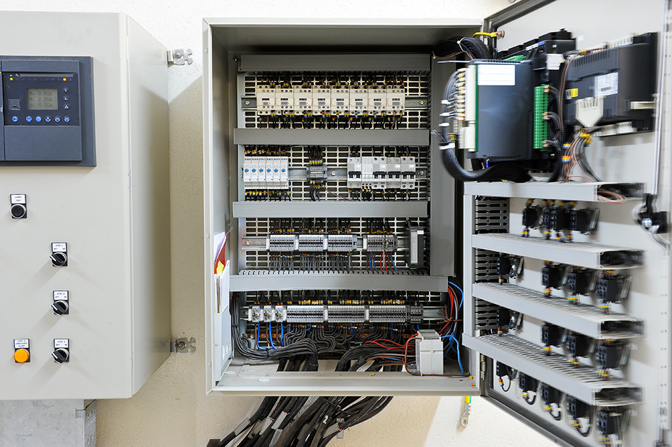 Industrial-electrical-control-panel blue Ethernet cable